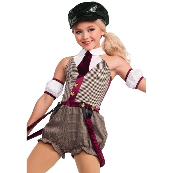 Weissman King Of New York XSC Dance Costume Plaid Romper & Hat Maroon & Brown - Picture 1 of 10